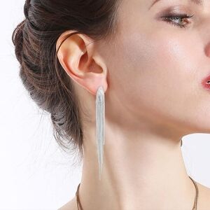 Women’s Jewelry Adorable Elegant Silver Long Tassel Fringe Dangle Earrings